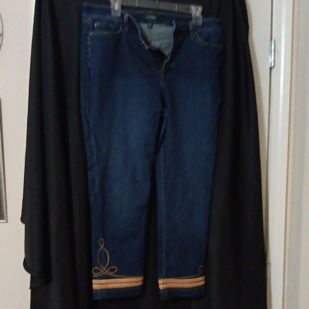 Lauren Ralph Lauren  Dark Blue Jeans Capris with Colorful Embroidery